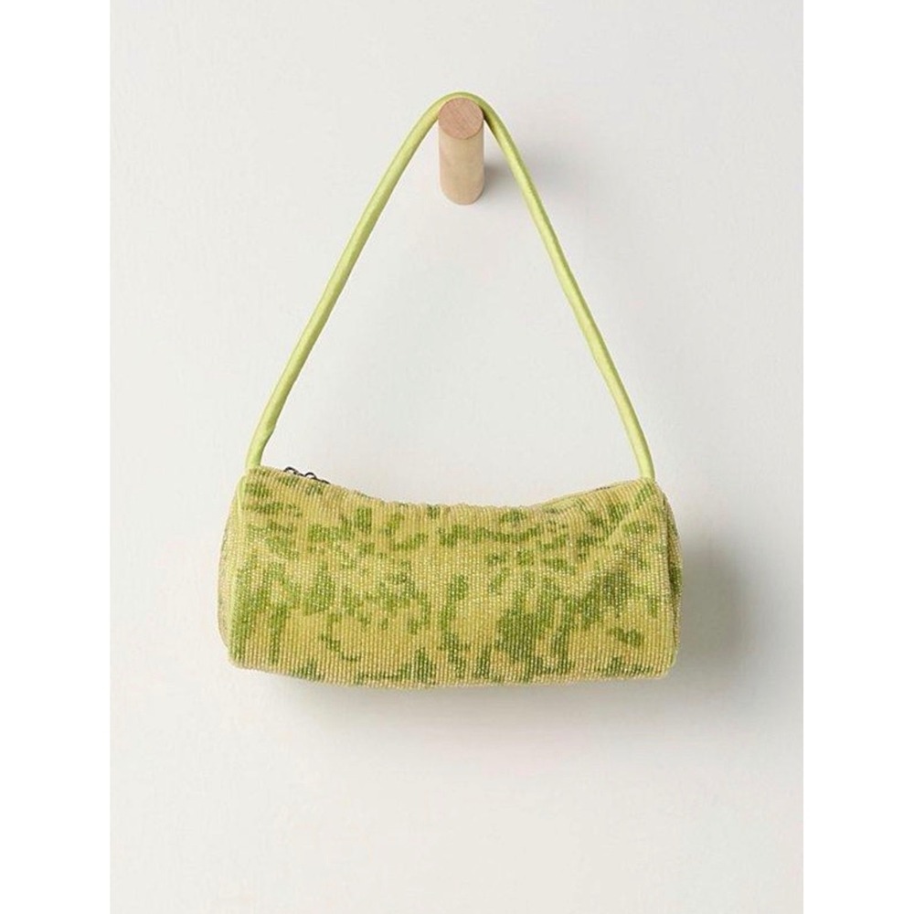 Free People Bailey Beaded Barrel Shoulder Baguette Bag Lime Green Y2K